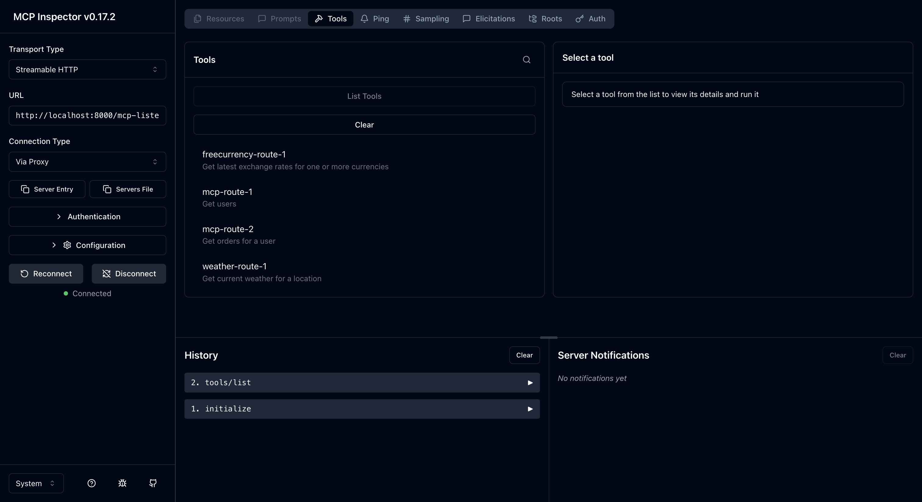 MCP tools in MCP Inspector
