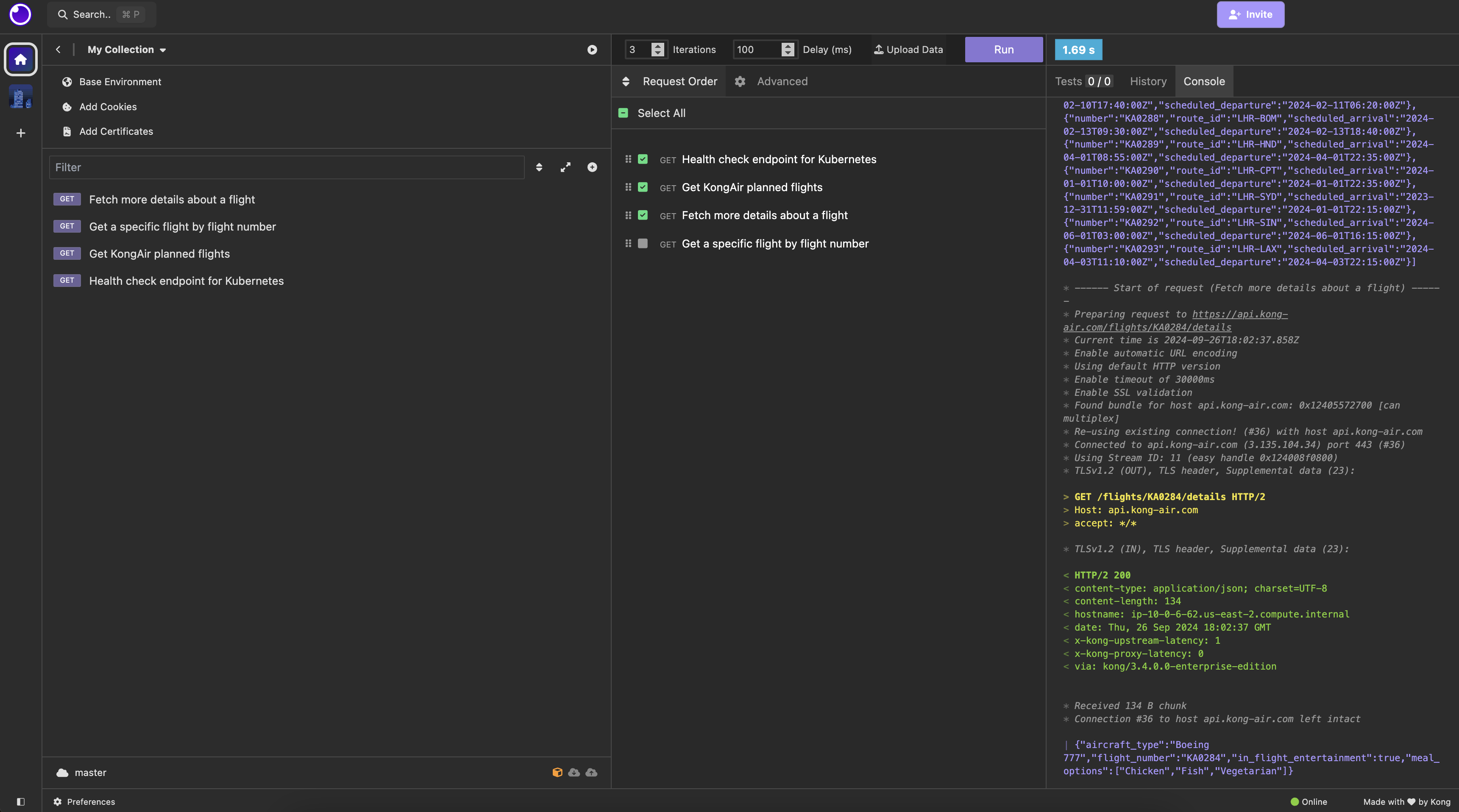 Collection runner with console tab